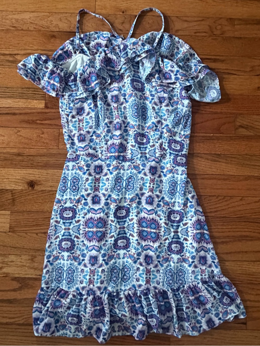 Aqua Blue & Purple Ruffle Strap Sundress